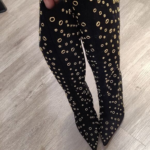 Black and Gold Studded Knee-High Boots - Picture 2 of 6